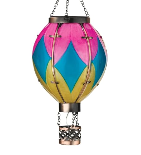 Regal Art & Gift Hot Air Balloon Solar Lantern – Hanging Solar-Powered LED Lights, Waterproof Portable Decorative Outdoor Lamp Made of Metal & Glass for Garden, Patios & Pathway – Diamond (Small)
