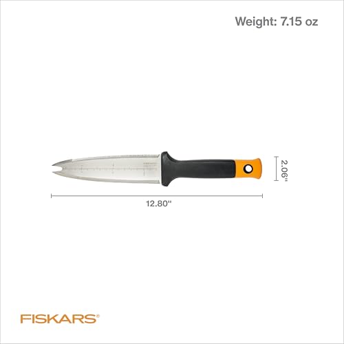 Fiskars Hori Hori Garden Knife with Sheath, Multi-Purpose Heavy Duty Gardening Hand Tool for Weeding, Planting, Digging with Hanging Hole