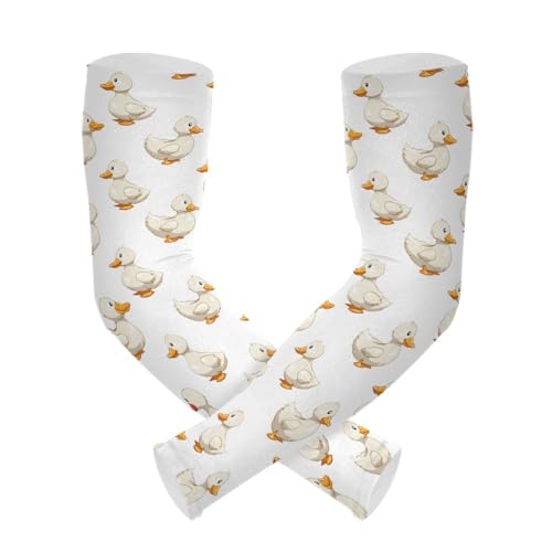 ALAZA Duck on White Cute Gardening Sleeves Cooling Arm Sleeves Sun Protection Thumb Hole Arm Covers for Women Men