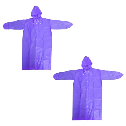 Rain Coat Poncho for Adult, 2 Pack Women Men Reusable Raincoats Emergency with Hood and Drawstring Purple - Main Image