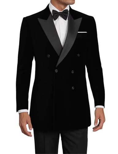 Men's Velvet Tuxedo Suit 2 Piece Double Breasted Slim Fit Suit Wedding Prom Tuxedo Jacket Pants Set