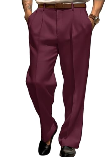 Mens Dress Pants Relaxed Fit Classic Flat Front Formal Business Casual Wrinkle Suit Pant