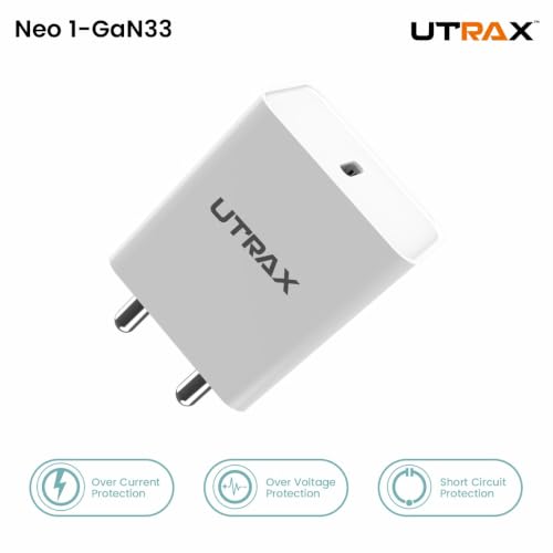 Image of UTRAX 33W GaN Fast Charger Adapter with USB-C PD 3.0 & PPS Technology | Type-C Wall Charger for iPhone 17 /16 /15 /14 Series, Samsung Galaxy S24 /S23 /S22, Nothing Phone, Google Pixel, iPad & All