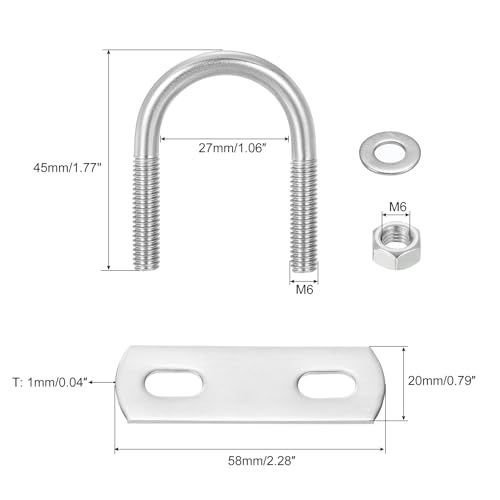 Image of uxcell Round U-Bolts, 8 Sets 27mm(1.06 inch) Inner Width 45mm Length M6 304 Stainless Steel U Clamp Bolt with Nuts and Plates, for Boat Trailer