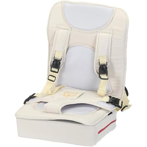Quirix チャイル ジュニアシート ブースターシート ロングユース、極厚クッション、幼児用車シートと固定ドシート ジュニアシート まで コンパクト 折りたたみ 軽量 携帯型 幼児用カーシートクッション、子供用カーシートクッション - チャイルドシートストラップ付きブースターシート ポータブルスポンジパッド入りディナーテーブルブ (ホワイト)