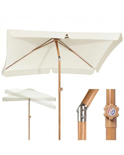 Sekey Sonnenschirm Balkon 200x125 cm Holzoptik Sonnenschirm Rechteckig mit höhenverstellbar 180g/m Polyester UV50+ Aluminium-Drehgelenk Sonnenschirme für Balkon Garten Terrasse