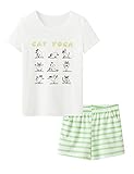 Short Pajamas for Girls Size 10 Cute Cat Yoga Stripe PJS for Little & Big Kids