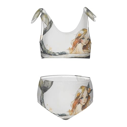 Watercolor Mermaid in Tub Girls Bikini Sets 2 Piece Swimsuits Bathing Suit Swimwear