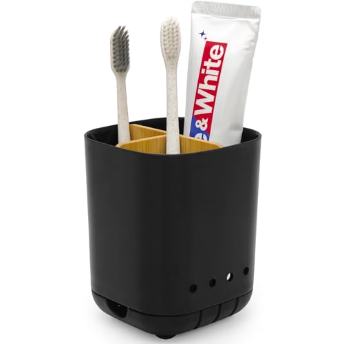 Toothbrush Holder with Bamboo Divider,Detachable for Easy Cleaning Bathroom Countertop