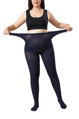 Image of MOOCHI 2 Pairs Women's Plus Size Opaque Tights Control Top High Waist Ultra Soft Elastic