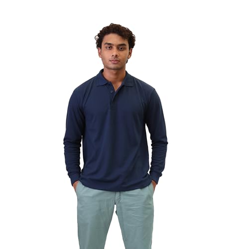 JUST LOOK Men's Long Sleeve Polo Shirt Premium Quality Work Casual Leisure Pique T-Shirt Top (UK, Alpha, L, Regular, Regular, Navy)