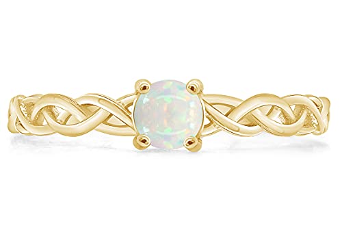 AFFY 14k Gold Over Sterling Silver 4MM Round Cut Created Opal Solitaire Braided Crisscross Engagement Promise Ring Jewelry For Women2