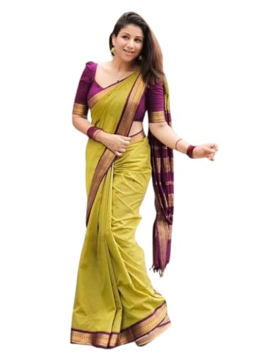 Image of Pure Kalyani Cotton Saree | Zari Border & Blouse Piece - Lata Gadwal Design | Traditional Saree