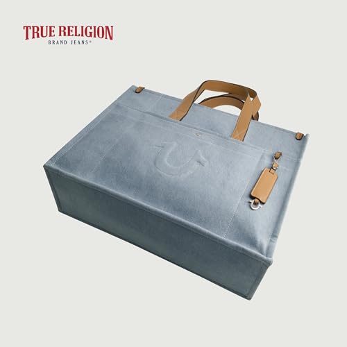 Image of True Religion Women's Large Tote Bag, Stitched Horseshoe Canvas Travel Carryall Shoulder Handbag