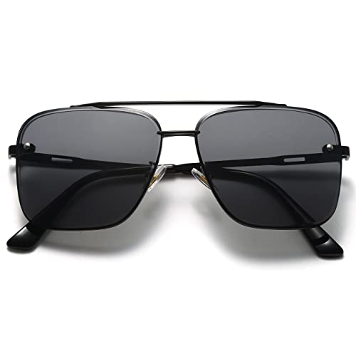 Breaksun Square Aviator Sunglasses for Men Women Fashion Vintage Diamond Cutting Lens Classic Military Pilot Gradient Shades, Black Frame/Grey Lens, MM