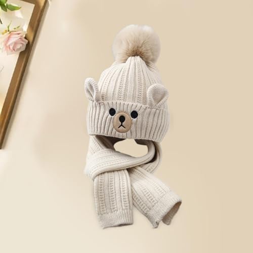Kids Winter Hat Scarf Set Knitted Beanie Cap Children Warm for Sledding4