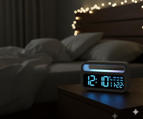 Image of AERYS 7-Inch Digital Alarm Clock, Table Clock,Night Light Dimmer,Snooze, USB Ports, Super Loud Alarm for Heavy Sleepers for Home, Office, Student, Bedroom, Living Room(Handle Alarm Clock)