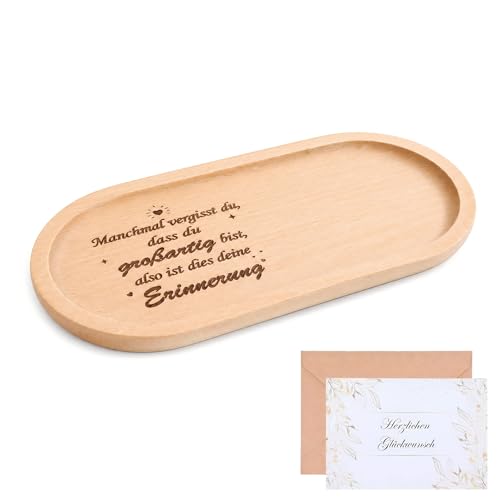 Seutgjie Positive Geschenke für Frauen Männer Mama Freundin Motivationsgeschenke Personalisiertes Holztablett mit Gravur und Grußkarten Holz Deko Kleine Aufmerksamkeit