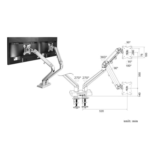 Support de moniteur et double bras articulé mécanique pour deux écrans PC de 17 à 32 pouces - 2