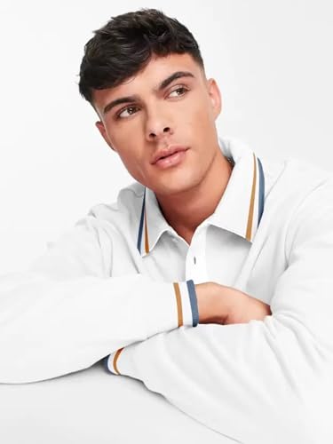 Image of Jump Cuts Mens Printed Polo Neck Full Sleeve Oversized Fit Cotton Blend Polo T-Shirt Large for Men