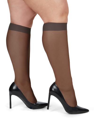 Image of MeMoi 2 Pack Plus Size Knee Highs for Women, Breathable Ultra Sheer Knee High Socks - Sizes 1X-4X