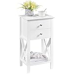 Yaheetech White Bedside Table, X-shaped Tall Bedside Cabinet Nightstand with 2 Drawers and Shelf, Telephone Table Sofa Side End Table for Bedroom Living Room Small Space, 40×30×70cm
