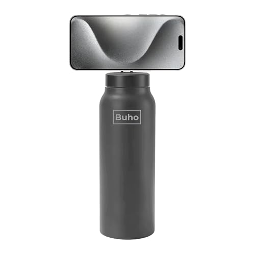 Buho Tumbler with Magnetic Phone Holder Lid – 24 oz Stainless Steel Insulated Cup, Built-in Phone Tripod, Hot & Cold Drinks, Modern & Durable Design (Black)