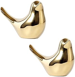 Tomshi 2X House Figurines Modern Ceramic Bird Statues Animal Sculpture Crafts Gold Ceramic -M