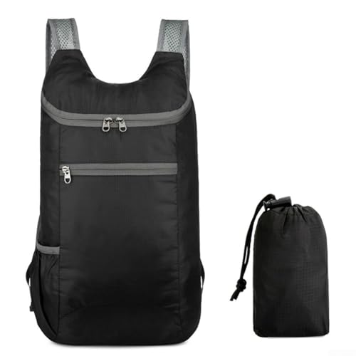 HanOaki Sac à dos pliable de 10 litres, ultra léger, imperméable, sac à dos de randonnée, sac à dos de voyage compact avec pochette de transport pour activités de plein air, camping, cyclisme (noir)