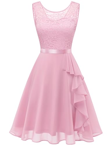 Image of BeryLove Womens Boat Neck A Line Sleeveless Lace Formal Homecoming Dress