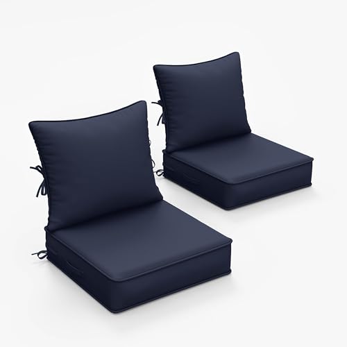 Outdoor Chair Cushions Set of 2, 19 x 19 x 4 Inch Deep Seat and Back Patio Cushions, Waterproof & Fade Resistant All-Weather Cushions for Outdoor Furniture, Couch with Removable & Washable Covers