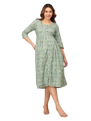 Image of The Mom Store Maternity and Nursing Sleeveless Dress for Women | Casual Dress | Pre and Post Pregnancy Wear | Printed Stylish Dress for New Mom | Trendy Dresses for Women's