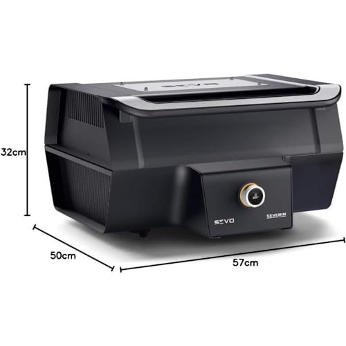 SEVERIN SEVO SMART CONTROL GT Elektrogrill mit App-Steuerung und Deckel, elektrischer Tischgrill, in 10 min bis 500°C, OLED-Display, für innen und außen, 3.000 W, Edelstahl/Schwarz, PG 8138