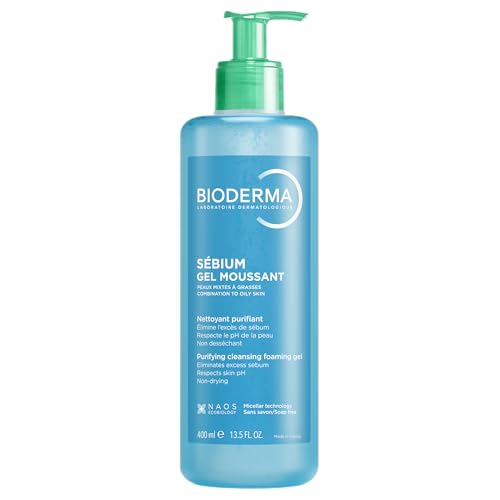 BIODERMA Sébium Gel Moussant – Nettoyant purifiant doux – Élimine l’excès de sébum et les impuretés – Peaux mixtes à grasses – Prescrit par des dermatologues – Flacon-pompe 400 ml