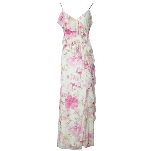 Image of Women's Spaghetti Strap Ruffle Side Split Long Dress Bodycon Beach Maxi Dresses