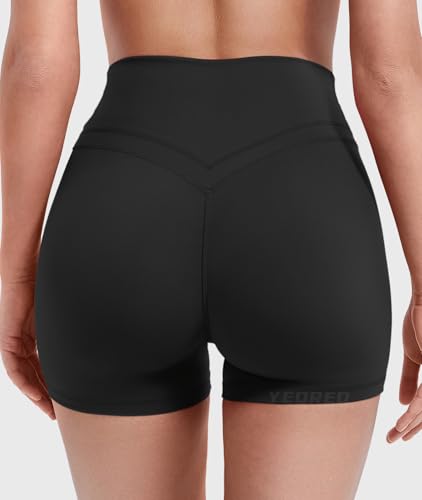 YEOREO Gym Workout Shorts for Women High Waisted Tummy Control Hidden Scrunch 4.5" Booty Shorts Julissa Cross Waist Yoga3