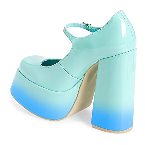 FOWT Women Two Toned Platform Mary Jane Pumps Multicolored Block Heel Super High Ankle Buckle Strap Sandals Patent Leather Square Toe Oxfords Leather Dress Lolita Work Party Daily Size US 4-16 US3