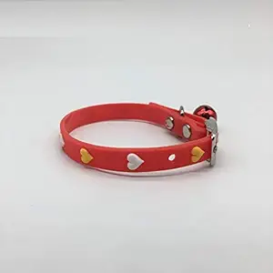 THE DDS STORE Adjustable Multiple Colors Heart Style Pet Dog Rubber Silicone Cat Collar with Bell Puppy Collar Training Collar (RED)