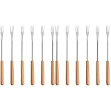 HANABASS 12Er-Pack 10. 2-Zoll-Fonduegabeln Hot-Pot-Fonduegabeln aus Edelstahl Fonduegabeln mit Holzgriffen für Geröstetes Schokoladen-Käse-Marshmallows-Fondue