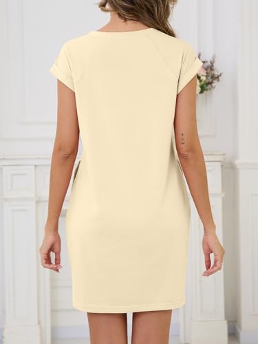 Image of UNCLECAT Womens T Shirt Midi Dresses Summer Cap Sleeve Crewneck Loose Fit Casual Dress with Pockets