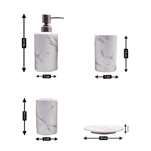 Image of SaSaSa Ceramic Bathroom Accessories Set of 4 Modern Bath Set with Soap Dispenser & Toothbrush Holder, Luxury Home & Gift Idea, White /Light Grey (8478)