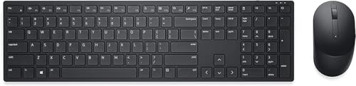 Dell KM5221W Pro Wireless Keyboard and Mouse, UK (QWERTY), 2.4GHz, 128-bit AES Encryption, 4000 dpi, Windows, Apple, Android, Linux and Chrome, (Black)