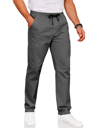 COOFANDY Men's Elastic Waist Pants Casual Pull On Cotton Long Pants Stretch Waistband Leisure Pants with Pockets Summer 34x29 34x30 Dark Grey