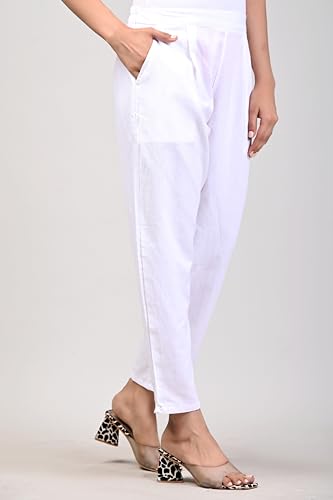 Image of Women Elastic Waist Regular Fit Casual Cotton Trouser Pants