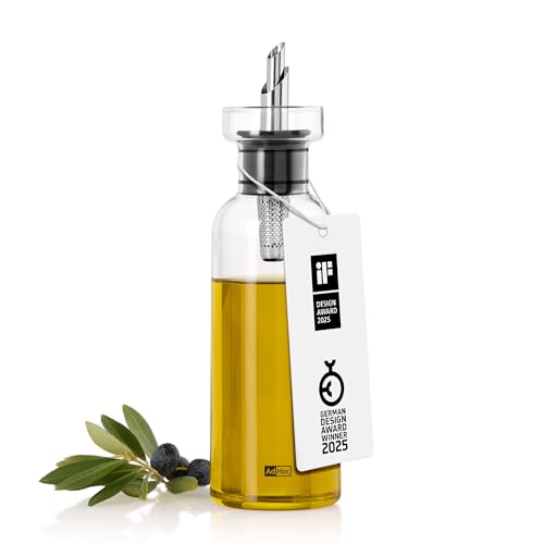 AdHoc AromaPour Bouteille d'huile et de vinaigre en verre, 300 ml, distributeur filtré anti-goutte pour huile et vinaigre, passe au lave-vaisselle