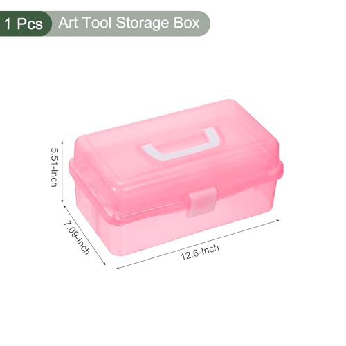 Image of YOKIVE Art Supply Storage Organizer, Art Tool Storage Box 3-Tray Craft Box Art Supplies Organizer with Handle Buckle for Brushes Paints Stamps, Pink