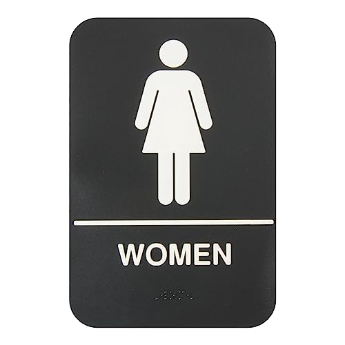 Panneau de symbole femmes avec braille pour accessibilité des portes de WC noir