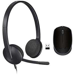 Logitech H340 Stereo Wired On Ear Headphones with mic USB, PC/Mac/Laptop – Black & B170 Wireless Mouse, 2.4 GHz with USB Nano Receiver, Optical Tracking, 12-Months Battery Life – Black