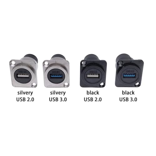 Conector USB 3.0 hembra de metal para panel en color plata coaxial 6