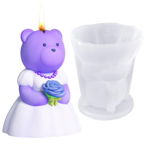Stampo Per Candela Con Orsetto Nuziale - Stampo In Silicone Flessibile Fatto A Mano, Design Antiaderente E Facile Da Rilasciare | Artigianato In Resina Di Cartone Animato Per Profumatee